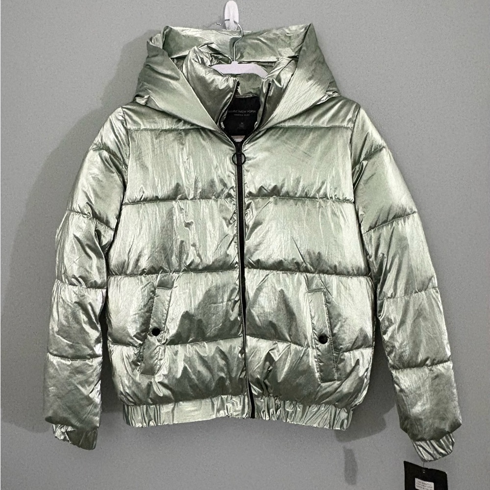 Marc New York Metallic Shiny Green Hooded Puffer Jacket XS NWT - Picture 4 of 10